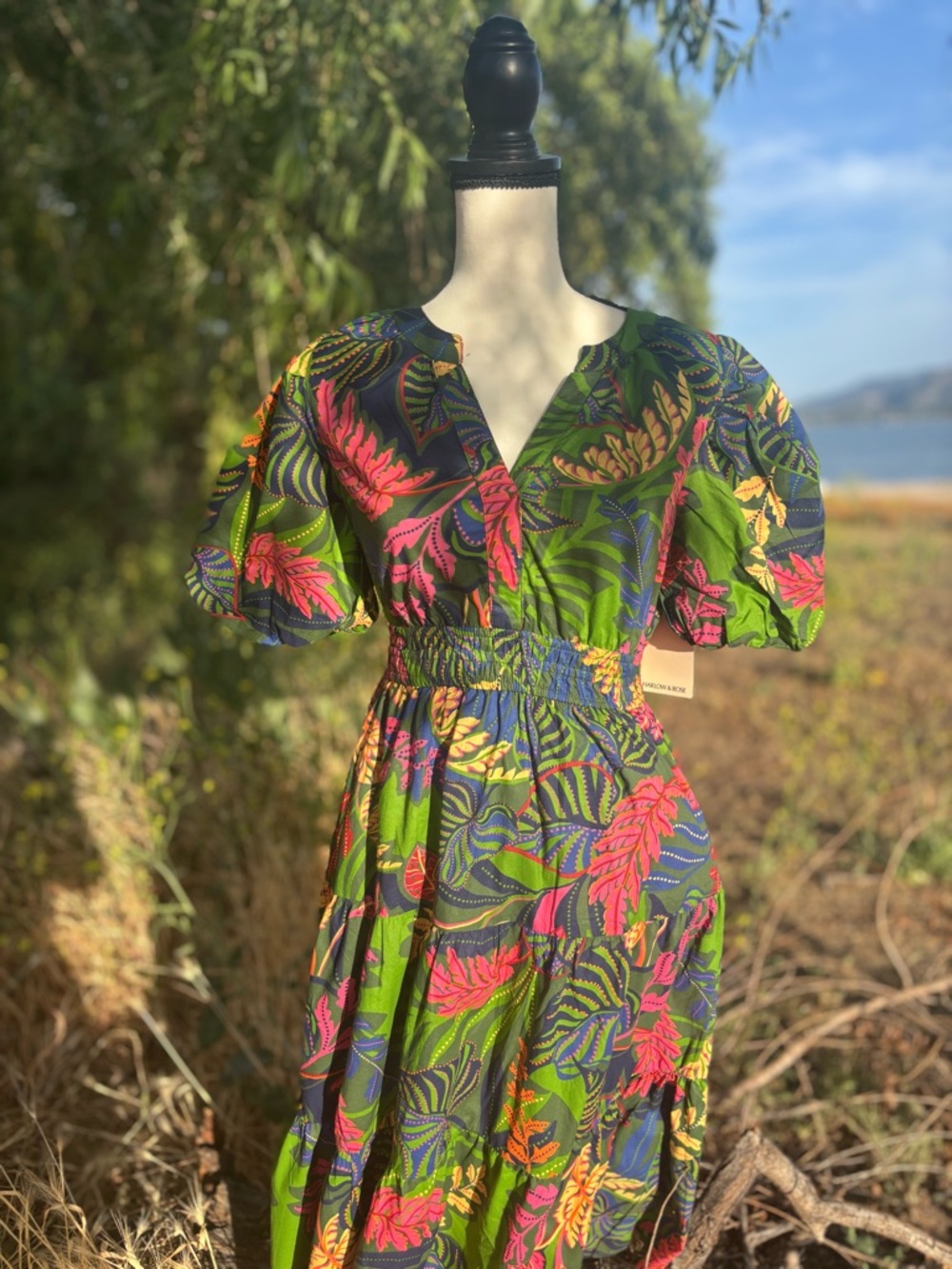 100% Cotton Floral Green Dress